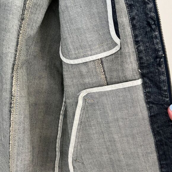 Chicos Platinum Womens Blue Jean Jacket Medium Full Zip Embroidered Floral Vtg - Picture 8 of 9